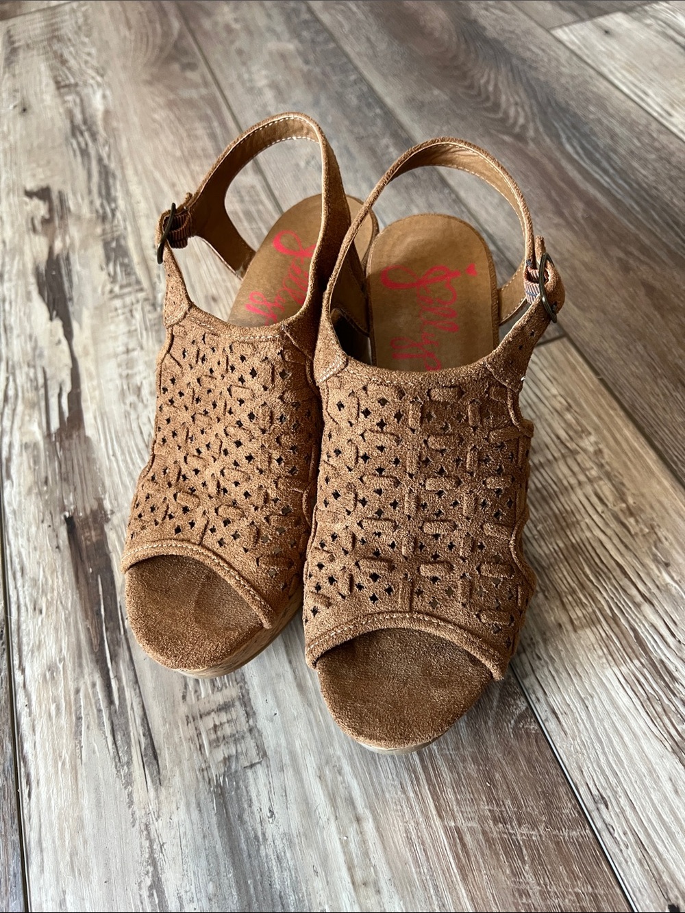 Jellypop Tan Suede Perforated Slingback Sandals